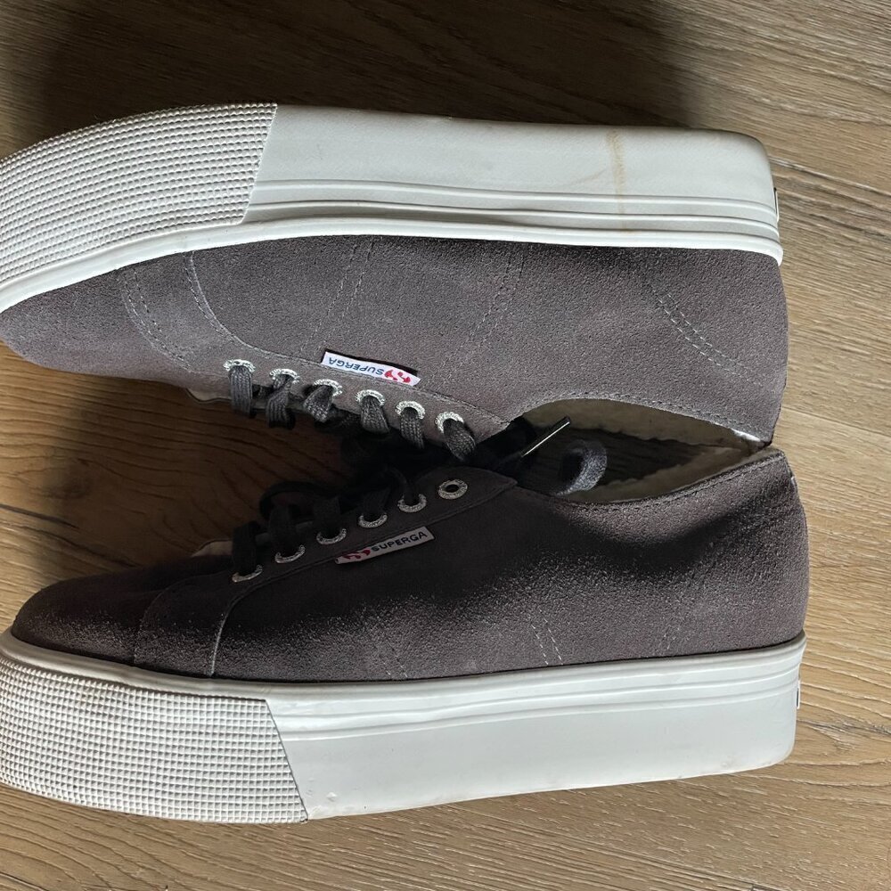 Superga Dark Gray Chunky Rubber White Platform Lace Up Suede Sneakers Size 39/8 - Picture 5 of 7